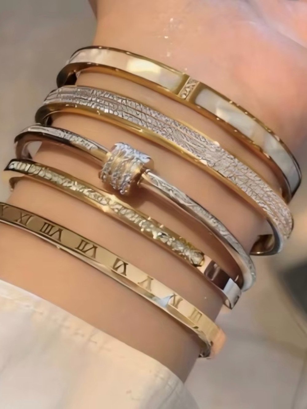 5pcs Gold tone bracelet stainless steel for women waterproof